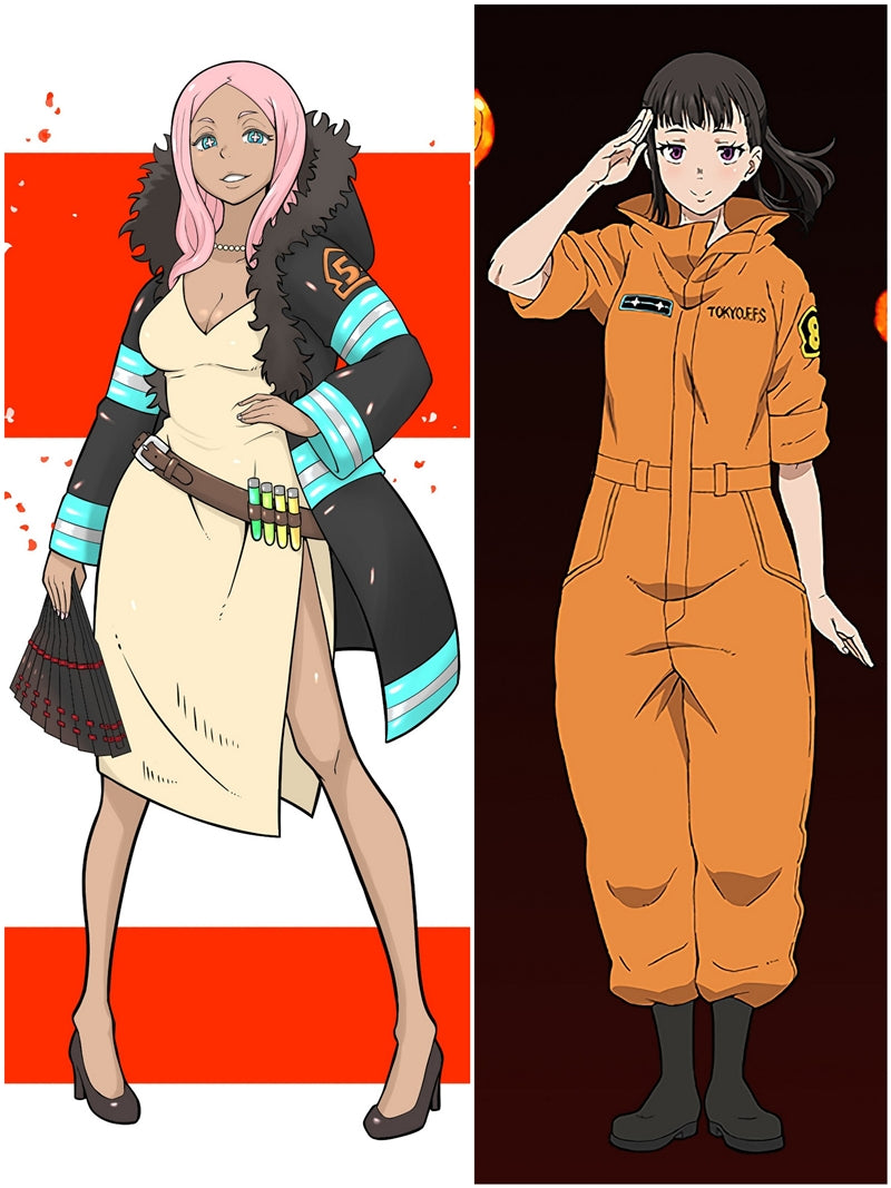 Fire Force Hibana&Maki Oze Flames Anime Dakimakura Pillow Cover image 0