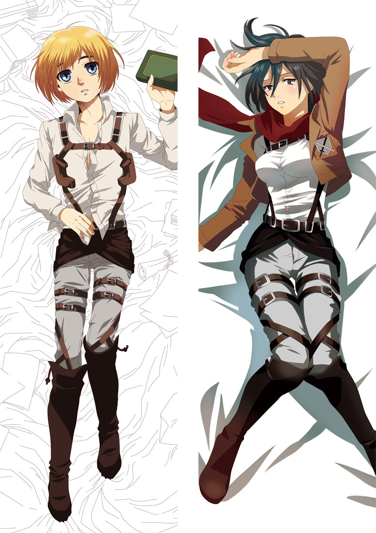 Attack on Titan Armin Arlert &amp; Mikasa Ackerman Anime Dakimakura Body Pillow Cover image 0