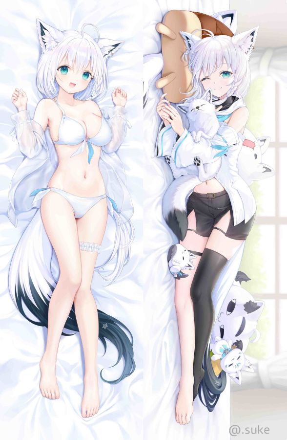 Virtual Youtuber Shirakami Fubuki Anime Dakimakura Girl Body Pillow Cover image 0