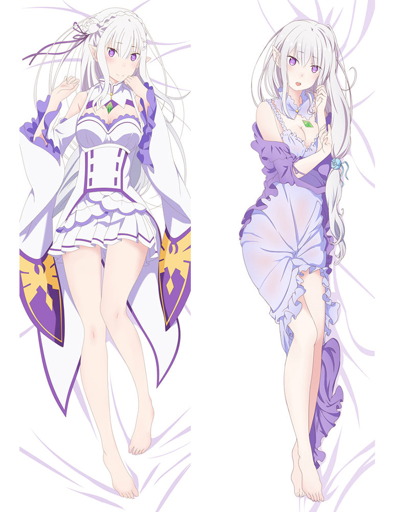 New Anime Re:Zero Emilia Girl Bed Pillow Case Cover Dakimakura Hugging Body image 0