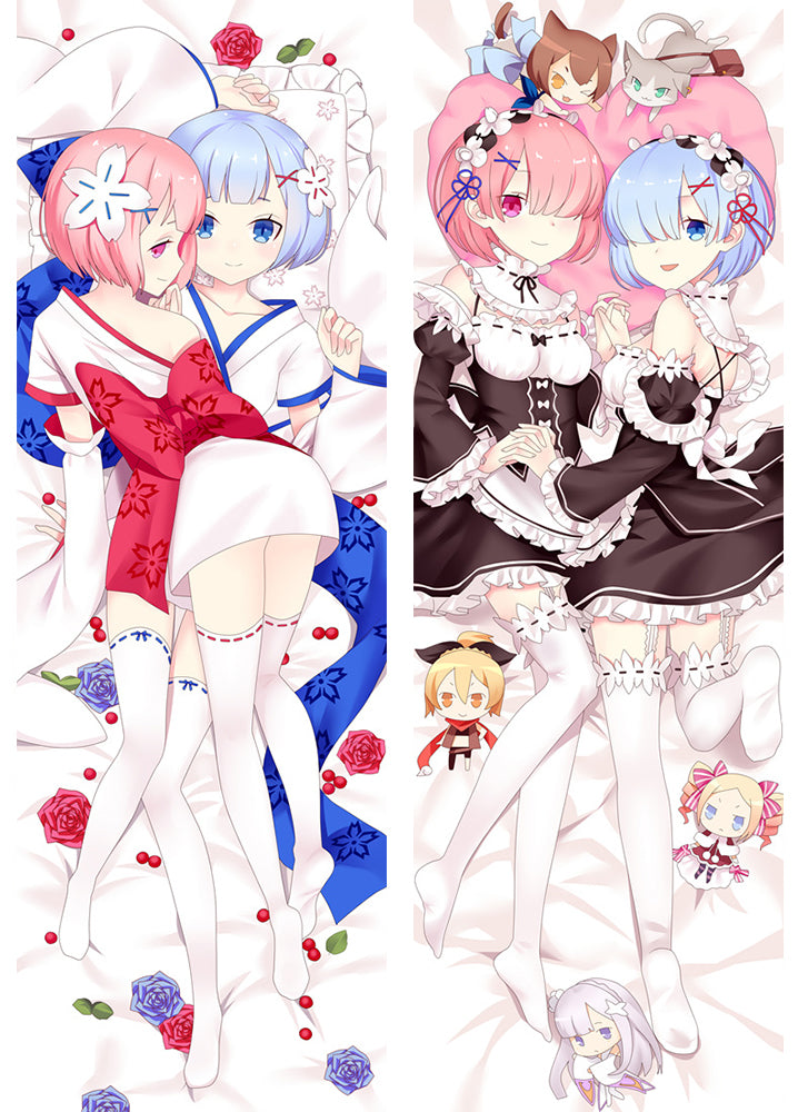 Re:Zero Rem Ram Anime Dakimakura Pillow Case image 0