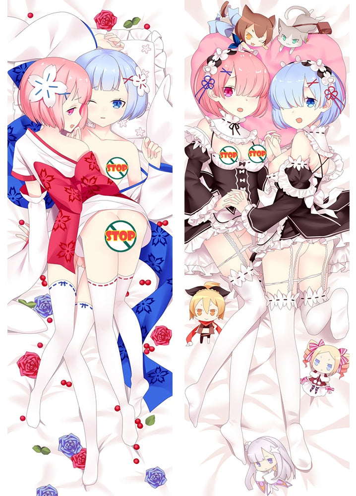 Re:Zero Rem Ram Anime Dakimakura Pillow Case image 0