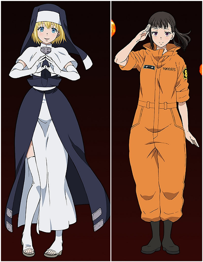 Fire Force Iris&amp;Maki Oze Flames Anime Dakimakura Pillow Cover image 0
